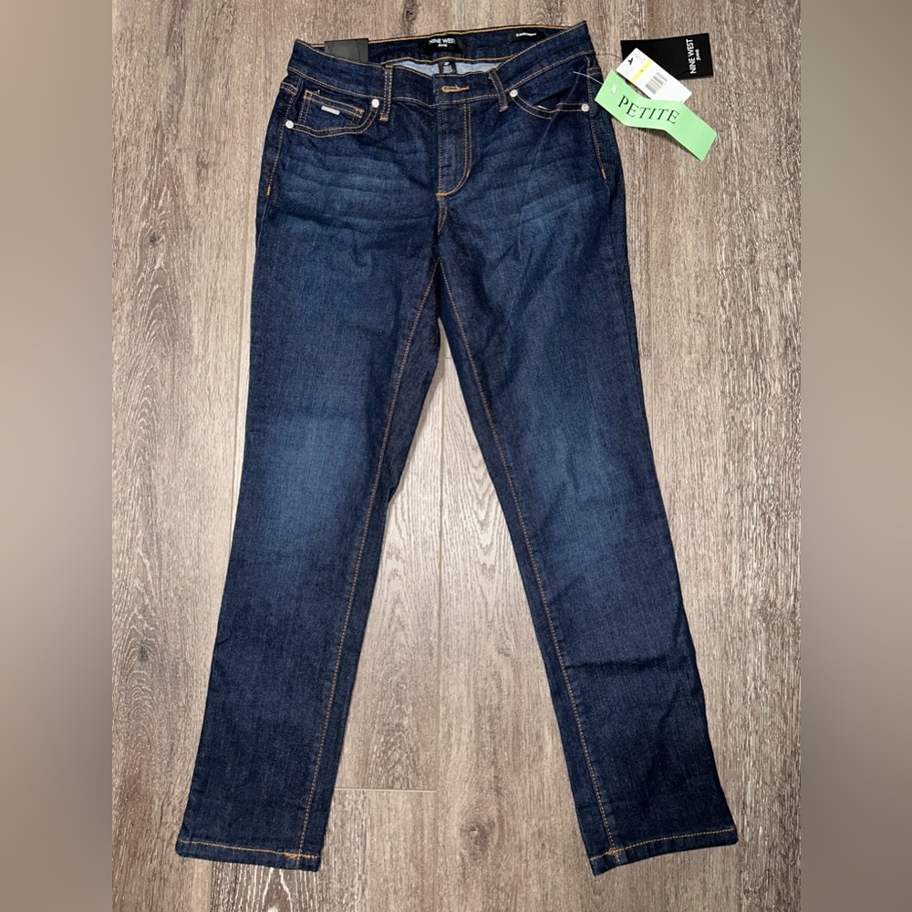 Nine West Petite Juniors Slim Boyfriend Dark Blue Denim Jeans Size 4P NWT NEW